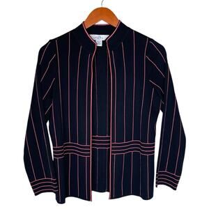 Ming Wang Black and Pink Stripe Knit Open Front Cardigan S